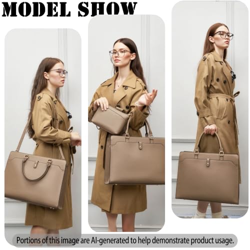YZAOLL 15.6 Inch Laptop Bag for Women Work Tote Briefcase for Teacher Purse - color: F-camel