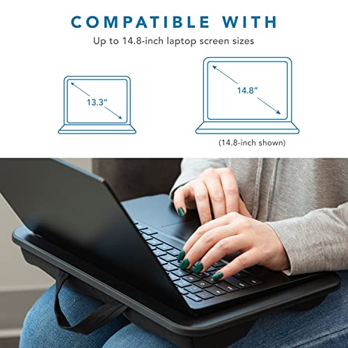 LapGear Compact Lap Desk - Black - Fits up to 13.3 Inch Laptops - Style No. 43108 & Home Office Lap Desk with Device Ledge, Mouse Pad, and Phone Holder - Oakwood - Fits up to 15.6 Inch Laptops