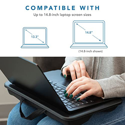 LapGear Compact Lap Desk - Black - Fits up to 13.3 Inch Laptops - Style No. 43108 & Home Office Lap Desk with Device Ledge, Mouse Pad, and Phone Holder - Oakwood - Fits up to 15.6 Inch Laptops