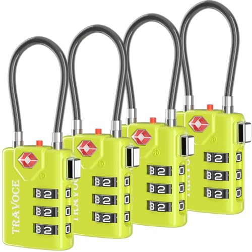 Search Alert TSA Approved Travel Combination Luggage Cable Locks for Suitcase, Gym Locker,Toolbox,Backpack 1,2,4,6 &10 pk (Lime 4 Pack) - color: Lime 4 Pack