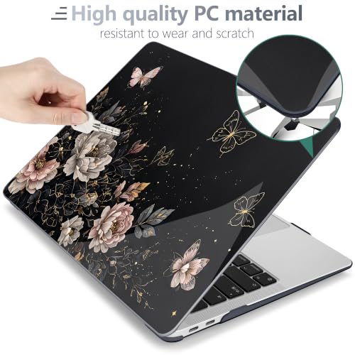Batianda LumiArt Case for MacBook Air 13" M1 Chip, Black Gold Butterfly | Fits Model A2337/A2179/A1932, 2018-2020; 1.2mm Slim Lightweight Hard Shell Cover, Scratch Resistant,4-in-1 Accessories Bundle - color: Black Gold Butterfly