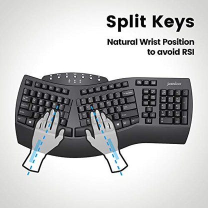 Perixx Periboard-612B Wireless Ergonomic Split Keyboard with Dual Mode 2.4G and Bluetooth Feature, Compatible with Windows 11 and Mac OS X System, Black, US English Layout - color: Black, style: Wireless