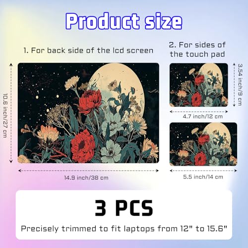 Universal Laptop Skin Sticker Decal, Compatible with MacBook HP Dell Lenovo 12"-15.6", Reusable Vinyl Notebook Cover 3PCS Set, High-Recognition Film-the Moon and Flowers - color: the moon and flowers