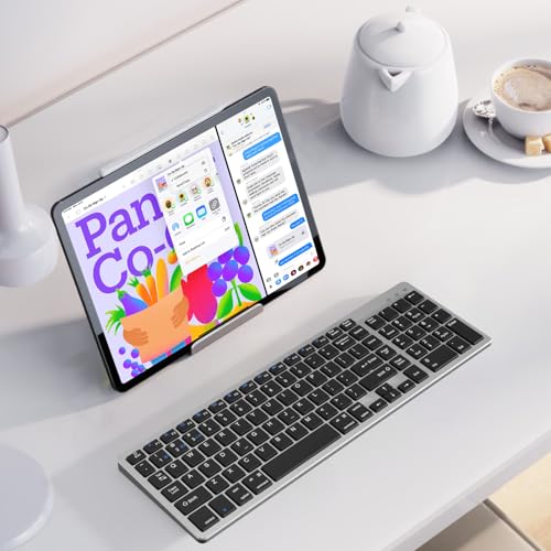Wireless Bluetooth Keyboard-Number Pad, Multi-Device for Mac/iPad/iPhone | Bluetooth 5.1, low-profile ergonomic design, stable connection. Compatible with Mac, iPad, iPhone, Android, Windows, White - color: gray