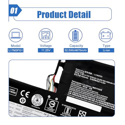 L17M3PG1 L17C3PG1 L17C3PG2 L17M3PG2 Laptop Battery Compatible with Lenovo Legion Y530-15ICH Y540 Y545-PG0 Y740-15IRH Y740-15ICHG Legion Y7000 2019 1050 PG0 Series L17M3PG3 11.25V 52.5Wh - size: 8.89*4.71*0.32 inch L17M3PG1