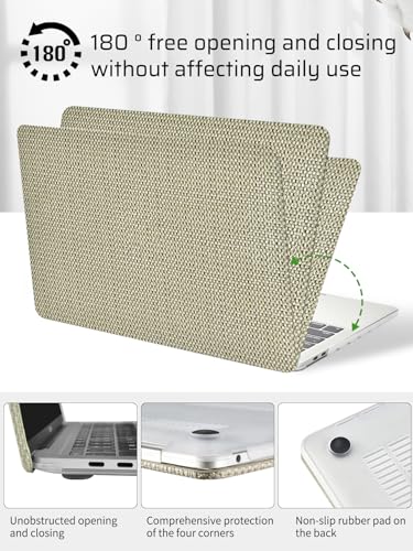 Seorsok Compatible with MacBook Pro 13 inch Case M2 2023,2022,2021-2016 A2338 M1 A2251 A2289 A2159 A1989 A1708 A1706,Elegant Leather Plastic Hard Case&Keyboard Cover,Flaxen Woven Fabric No Logo Cutout - color: Flaxen, size: Pro 13 (A2338 M1 A2251 A2289 A2