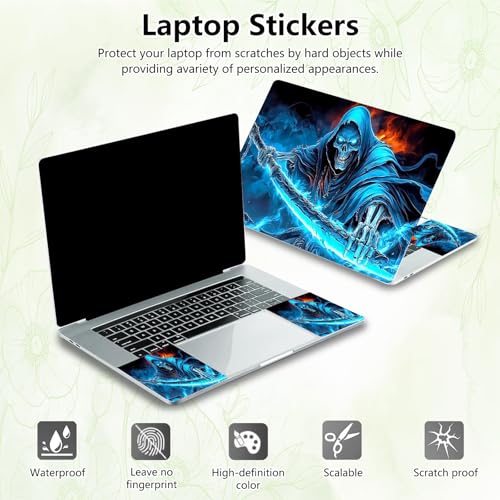 Laptop Skin Sticker Decal, Universal Reusable Vinyl Laptop Cover for 12" 13" 13.3" 14" 15" 15.4" 15.6" Notebook PC, Waterproof Scratch-Resistant with 2 Wrist Pads, Easy to Apply & Remove,Death Skull - color: Death Skull