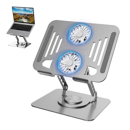 Laptop Cooling Stand with Fan and 360 ° Rotating Base, Adjustable Height, for Desk Gaming/Office Movie Watching and Screen Sharing, Portable Computer Notebook Stand Compatible Up to 17 Inches - color: Silver
