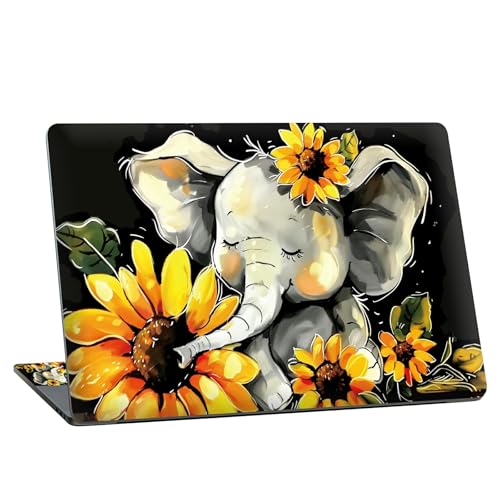 Universal Laptop Skin Sticker with 2 Wrist Pad Skins, Waterproof Scratch Resistant Vinyl Laptop Cover Decal, Cut to Fit for 11–15.6 Inch MacBook HP Dell Lenovo, Elephant Sunflower - color: Elephant Sunflower