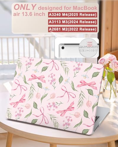 iCasso Compatible for MacBook Air 13 inch Case M5 M4 M3 M2 2026 2025-2022 Release Model A3449 A3240 A3113 A2681, Sturdy Protective Sweet Pattern Hard Shell 13.6 MacBook Air Case, Flower Bow Pink - color: Flower Bow Pink