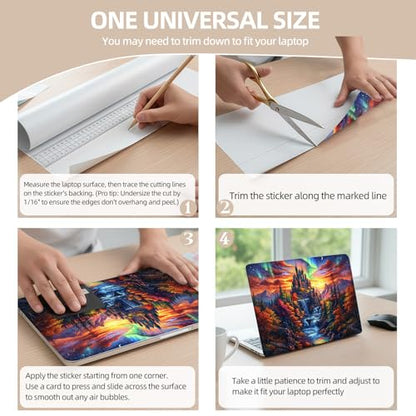 Universal Laptop Skin Sticker for 12/13/14/15.6 Inch Laptops, Reusable Vinyl Laptop Decal Cover, Waterproof Scratch Resistant Notebook Skin with 2 Wrist Pads,Colorful Castle - color: Colorful Castle