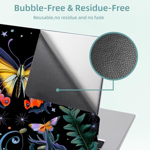 Universal Laptop Skin Decal, 3-Piece Vinyl Protector for 12 13 14 15.6" Notebook, Waterproof Anti-Scratch, Easy Trim & Bubble-Free Finish, Mushroom Butterfly Flower - color: Mushroom Butterfly Flower