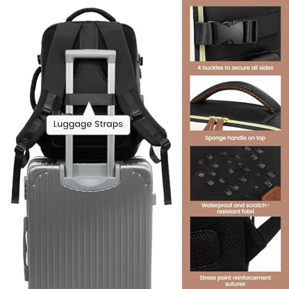 LOVEVOOK 40L Travel Backpack for Women, Carry On Backpack with 3 Packing Cubes,TSA Personal Item Travel Bag Airline Approved, Water Resistant Weekender Overnight Luggage Daypack, Fits 17.3 Inch Laptop - color: H-black-beige-brown, size: Large - 17.3 Inch