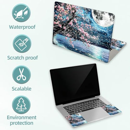 Universal Laptop Skin Decal, 3-Piece Vinyl Protector for 12 13 14 15.6" Notebook, Waterproof Anti-Scratch, Easy Trim & Bubble-Free Finish, Large Tree with Pink Flowers - color: Large Tree with Pink Flowers