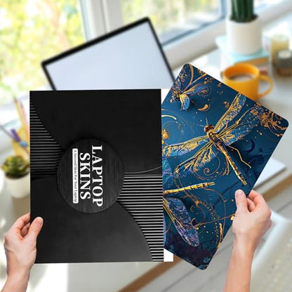 Laptop Skin Sticker for 12.1”-15.6“ Laptops (Fits 13”, 13.3”, 14”, 15”, 15.4”) | Protective Universal Reusable Vinyl Art Decal Cover | Waterproof & Scratch-Resistant-Blue Gold Dragonflies - color: Blue Gold Dragonflies