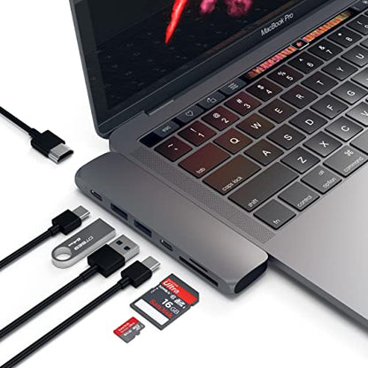 Satechi USB C Hub Adapter, USBC Dongle 7 in 1, USB-C with 4K HDMI, 87W PD Charging, USBC Data, 2 USB-A Data, Micro/SD Card Readers, for MacBook Air/Pro/Neo - Space Gray - color: Space Gray