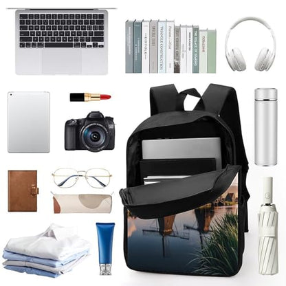 17-Inch Laptop Backpack Water-Resistant Dutch Windmill Daypack with Shoulder Strap Lightweight Casual Rucksack for Travel Commuter Hiking Outdoor Activities 20l Black