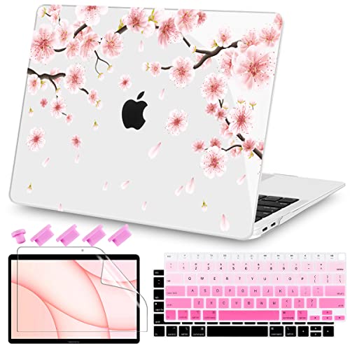 Teryeefi New MacBook Air 13 Inch Case 2021 2020 2019 2018 Release A2337 M1/ A1932/A2179 with Retina Display Touch ID, Floral Hard Plastic Shell Case and Keyboard Cover,Cherry Blossoms - color: Cherry Blossoms