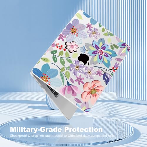 Teryeefi Clear Case for M4/M3/M2 MacBook Air 13.6 inch 2025 2024 2022 Fit Model A3240/A3113/A2681, Laptop Hard Shell with Keyboard Cover Trackpad Film USB Adapter for MacBook Air 13 inch, Floral W104 - color: Purple Flower W104