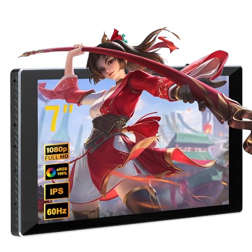 wisecoco 7 inch Portable Monitor 1080P FHD 60Hz Mini Pocket Touchscreen Display USB C HDMI Ultra Thin Lightweight IPS Second Screen Gaming for Raspberry Pi 5/4 PC/Laptop/PS5/XBOX/Switch