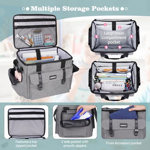 INSMEER Rolling Teacher Bag with Wheels,Wheeled Teacher Tote Bag with Insulated Lunch Bag,with Padded Laptop Compartment - color: Grey