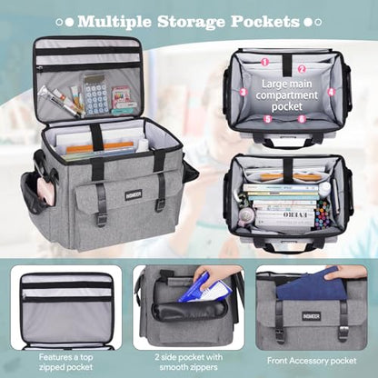 INSMEER Rolling Teacher Bag with Wheels,Wheeled Teacher Tote Bag with Insulated Lunch Bag,with Padded Laptop Compartment - color: Grey