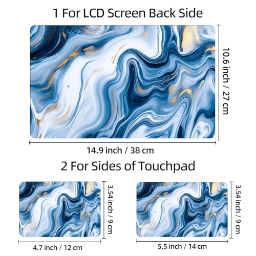 Universal Laptop Skin Sticker Decal, 12"-15.6" Aesthetic Vinyl Wrap, Blue White Marble Gold Foil Waterproof Notebook Cover Art Protector for MacBook HP Dell Lenovo, Fits 13" 14" 15" 15.6" - color: Blue White Marble Gold Foil