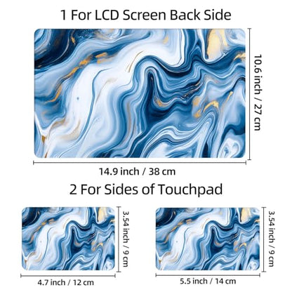 Universal Laptop Skin Sticker Decal, 12"-15.6" Aesthetic Vinyl Wrap, Blue White Marble Gold Foil Waterproof Notebook Cover Art Protector for MacBook HP Dell Lenovo, Fits 13" 14" 15" 15.6" - color: Blue White Marble Gold Foil