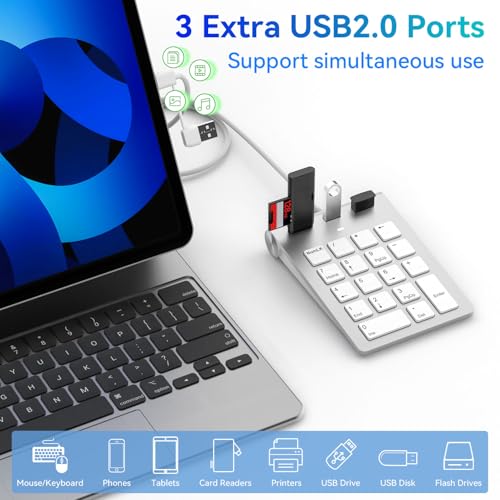 Wired Numeric Keypad USB-C & USB-A - 18 Keys Number Pad with 3 USB 2.0 Port, 15° Ergonomic Numeric Pad for Laptop/ Desktop/ Surface/ iPad, USB Number Keypad for Windows/macOS/Chrome OS, Plug & Play - color: White
