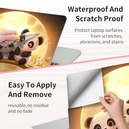 15.6 Inch Laptop Skin Sticker, Reusable Vinyl Cover Protector with 2 Wrist Pad Skins, Removable Waterproof Scratch-Resistant for 12-15.6 Inch Laptop Notebook,Moon Panda - color: Moon Panda