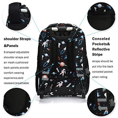 Tilami Rolling Backpack 18 inch Wheeled Laptop Backpack School College Student Travel Trip Boys and Girls, Astronaut - color: Astronaut Black
