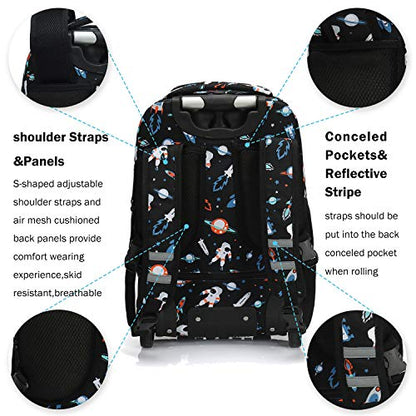 Tilami Rolling Backpack 18 inch Wheeled Laptop Backpack School College Student Travel Trip Boys and Girls, Astronaut - color: Astronaut Black