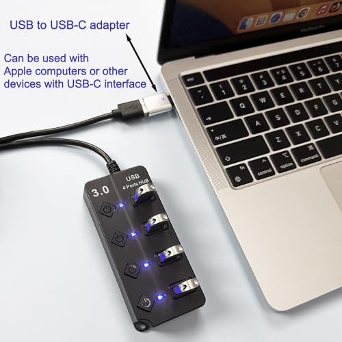 KLAQQED USB Hub - 3.0, 4-Port USB Station Hub with Individual Switches - Expander Hub for Laptop/MacBook, Flash Drives, Mobile HDD, Printer - style: USB Hub