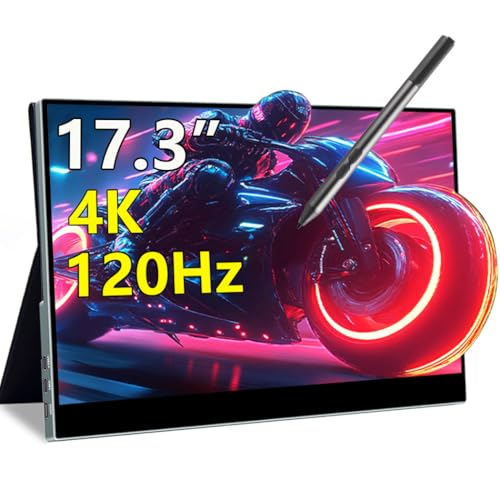17.3" 4K Portable Monitor Touchscreen, 120Hz UHD Gaming Display 3840x2160 with MPP Stylus Support, 100% DCI-P3, HDMI 2.1 USB-C, VESA External Screen for Laptop Console PC - size: 17.3 Inch