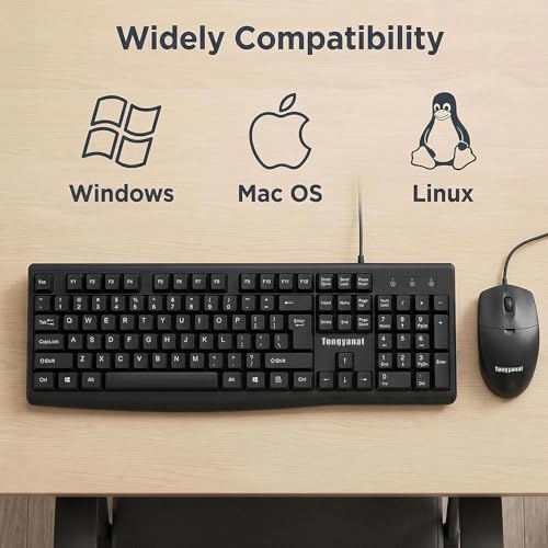 Tongyangat Wired Keyboard and Mouse Combo, Full-Size USB Keyboard with Numeric Keypad, Ergonomic Wired Mouse, Plug & Play, Compatible with Windows, Mac, Laptop, Desktop, Computer (Black) - color: T907-Black