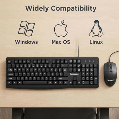 Tongyangat Wired Keyboard and Mouse Combo, Full-Size USB Keyboard with Numeric Keypad, Ergonomic Wired Mouse, Plug & Play, Compatible with Windows, Mac, Laptop, Desktop, Computer (Black) - color: T907-Black
