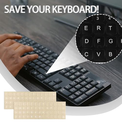 Keyboard Letter Stickers, 4 Pcs Universal Transparent Laptop Keyboard Stickers English Keyboard Replacement Stickers Clear Background and White Lettering for PC Computer Laptop Desktop - color: Clear