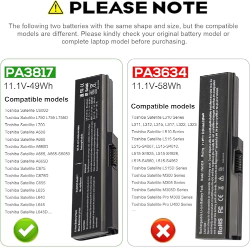 TREE.NB PA3817 Battery for Toshiba L675 L750 L700 L755 P755 P750 C655 A655 A665 C655D L755D L755-s5167 L755-s5170 L755-s5175 L755-s5213 Satellite, Replace with Toshiba PA3817U-1BRS PA3818U-1BRS - size: 7.36x1.75x1.27inch PA3817