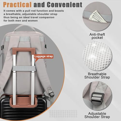 40L Travel Backpack, Flight Approved Carry On Laptop Backpack | Water-resistant, Personal Item Travel Bag, Fits 15.6/17.3 inch Laptop, Hiking, Camping, Business, Commute, Men & Women - color: Grey, size: Large