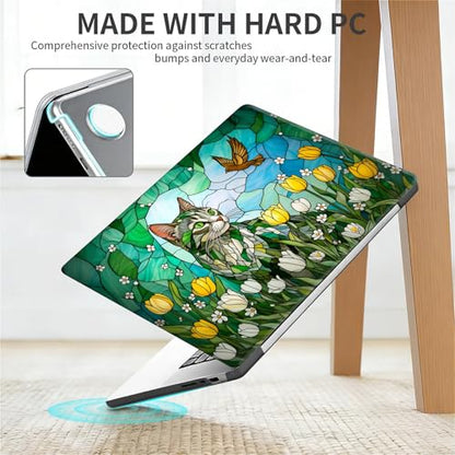 for MacBook Pro 16 Inch Release 2019 Model A2141 Black Computer Case,Novelty Premium Pattern Hardshell Laptop Case Tulip Meadow Stained Glass Feline - color: Tulip Meadow Stained Glass Feline, size: A2141(16 inch)-Black