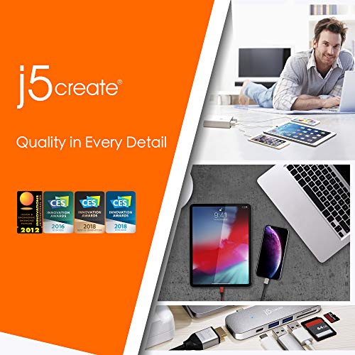 j5create USB Type-C to 7-Port USB 3.0 Data Hub with 3 ft Extended Cable | 20W Power Adapter Included] for Mac, MacBook, Windows, Laptop, Surface, XPS, Chromebook, PC (JCH377)
