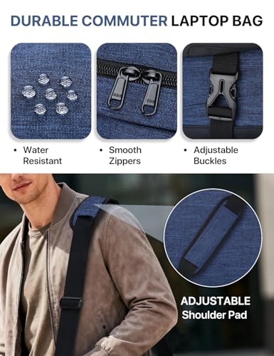 VX VONXURY Messenger Bag for Men, Fits 15.6-inch Laptop, Luggage Strap | Shoulder Satchel Bag for Work, 2 Large Compartments, Side Pockets, Water Resistant, Adjustable Buckles, Rugged Bottom - color: Blue 15in Laptop Bag