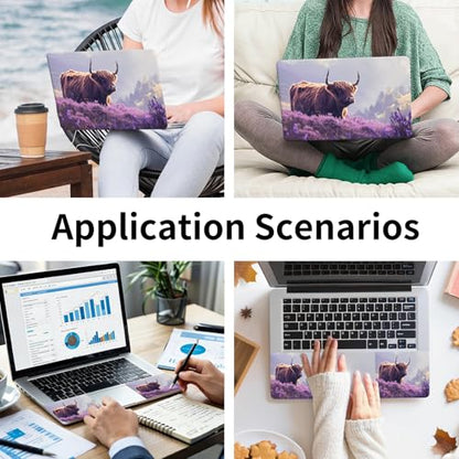 15.6 Inch Laptop Skin Sticker, Reusable Vinyl Cover Protector with 2 Wrist Pad Skins, Removable Waterproof Scratch-Resistant for 12-15.6 Inch Laptop Notebook,Highland Cow in Bloom - color: Highland Cow In Bloom