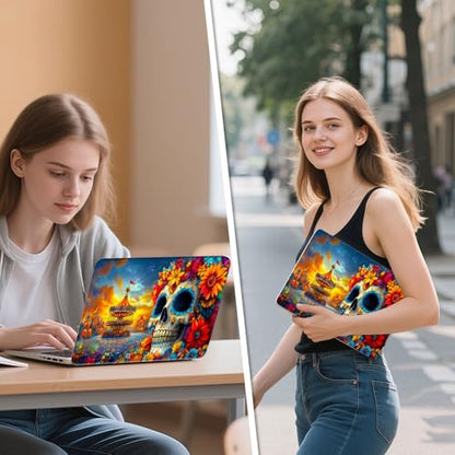 Universal Laptop Skin Sticker Decal, 12"-15.6" Aesthetic Vinyl Wrap, Sugar Skull Carnival Waterproof Notebook Cover Art Protector for MacBook HP Dell Lenovo, Fits 13" 14" 15" 15.6" - color: Sugar Skull Carnival