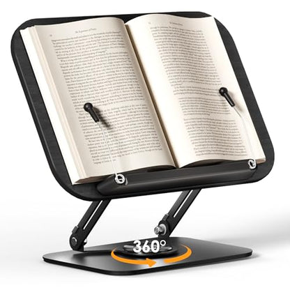 Book Stand for Reading, Adjustable Book Holder with 360° Rotating Bases, Multifunctional Display Stand for Recipe, Cookbooks, Magazines - color: Black Wood
