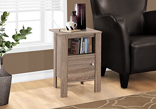 Penau Accent Table, Side Table, Nightstand with Storage, Brown Laminate Design, Spacious Open Shelf, Closed Cabinet, Sturdy Square Legs, 17.25 Inchs L x 14 Inchs W x 24.25 Inchs H