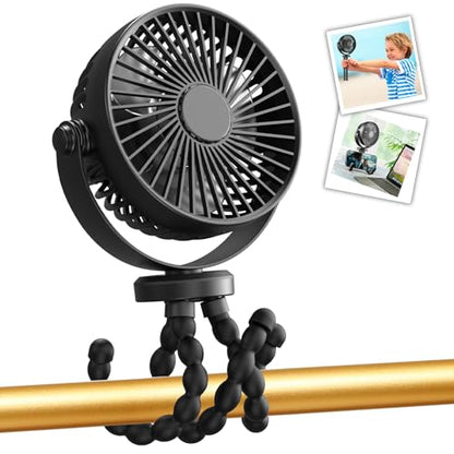 snawowo Mini Handheld Personal Portable Fan, Baby Stroller Fan, Car Seat Fan, USB or Battery Powered, with Flexible Tripod Clip on Student Bed Desk Bike Crib Treadmill Camping Traveling(Black) - color: C-Black