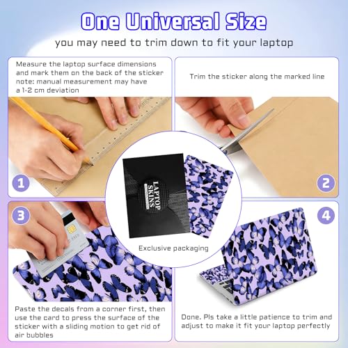 Universal Laptop Skin Sticker Decal, Compatible with MacBook HP Dell Lenovo 12"-15.6", Reusable Vinyl Notebook Cover 3PCS Set, High-Recognition Film-Blue Butterflies on Lavender - color: Blue Butterflies on Lavender