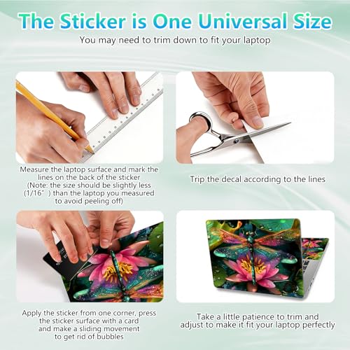 Laptop Skin Sticker Decal 12"-15.6" Universal Laptop/Notebook/Netbook Vinyl - Waterproof Scratch Resistant,Fits HP Dell Lenovo MacBook,2 Free Wrist Pads,Easy Apply & Remove,Dragonfly Lotus - color: Dragonfly Lotus
