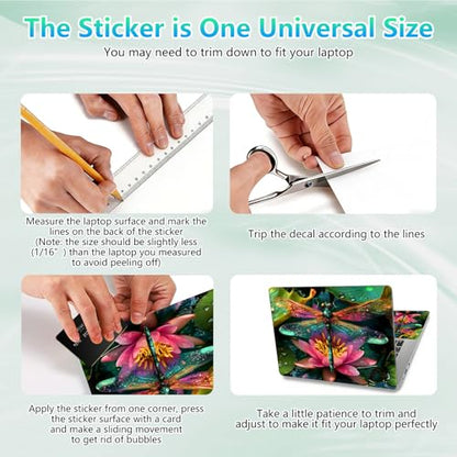 Laptop Skin Sticker Decal 12"-15.6" Universal Laptop/Notebook/Netbook Vinyl - Waterproof Scratch Resistant,Fits HP Dell Lenovo MacBook,2 Free Wrist Pads,Easy Apply & Remove,Dragonfly Lotus - color: Dragonfly Lotus